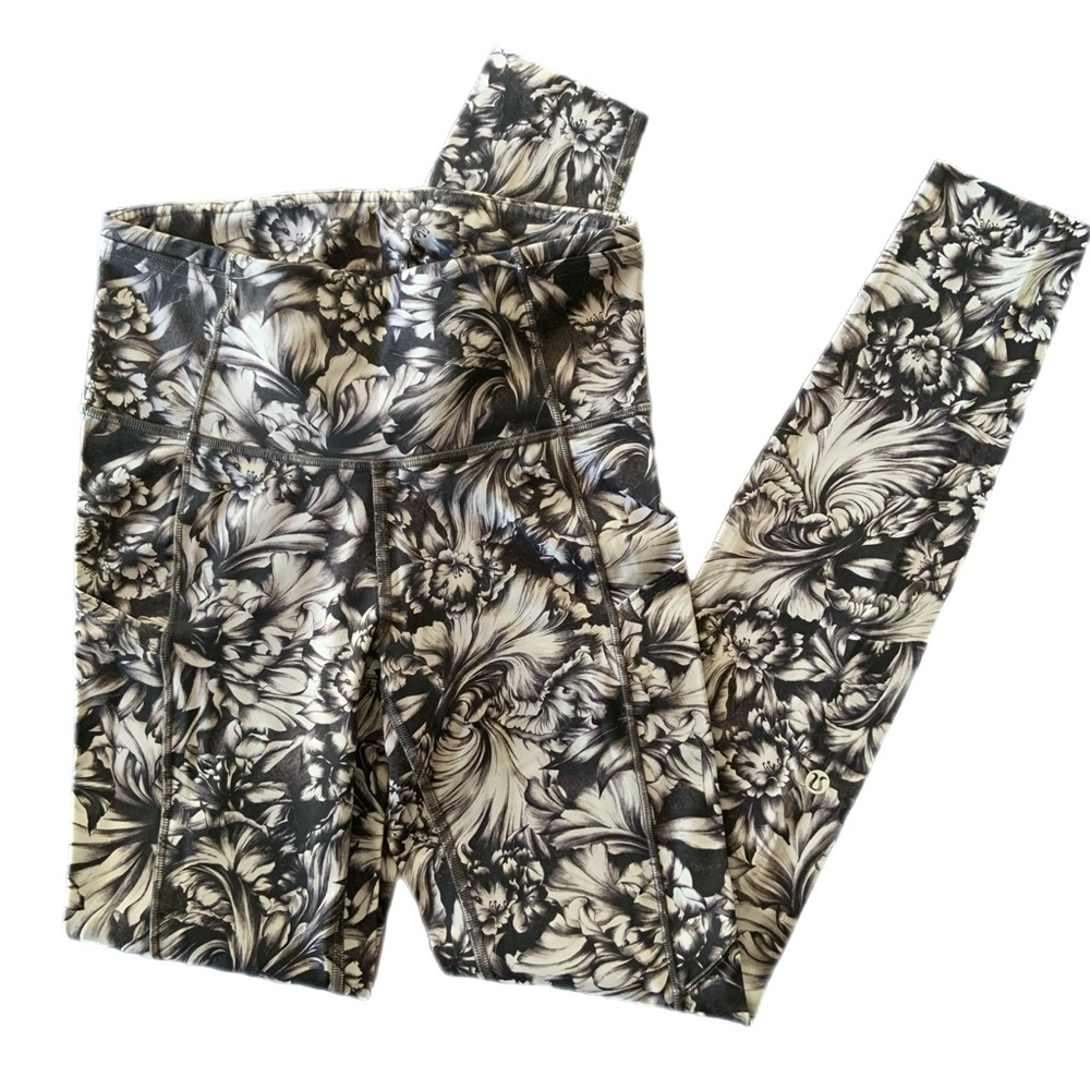 Lululemon Fast & Free Crop II Legging *Nulux 28” Night Garden Ice Grey Black - Picture 2 of 14